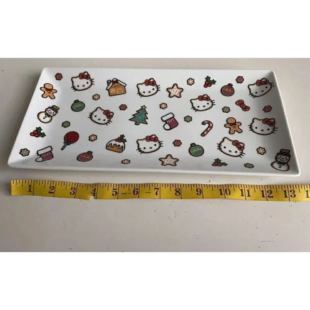Hello Kitty Christmas Gingerbread Candycanes Ceramic Serving Tray‎ Platter NEW